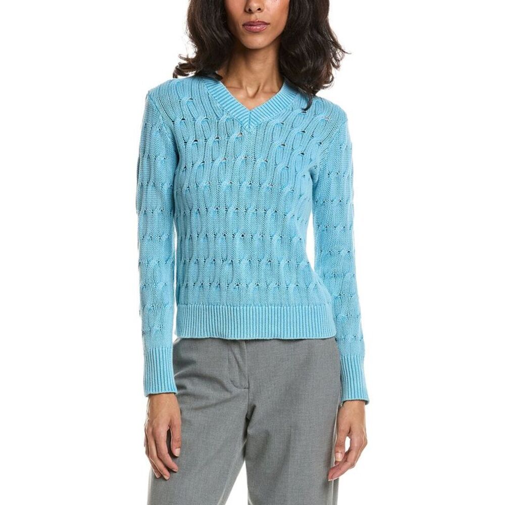 Forte Womens  Stonewash Cable Sweater, Blue